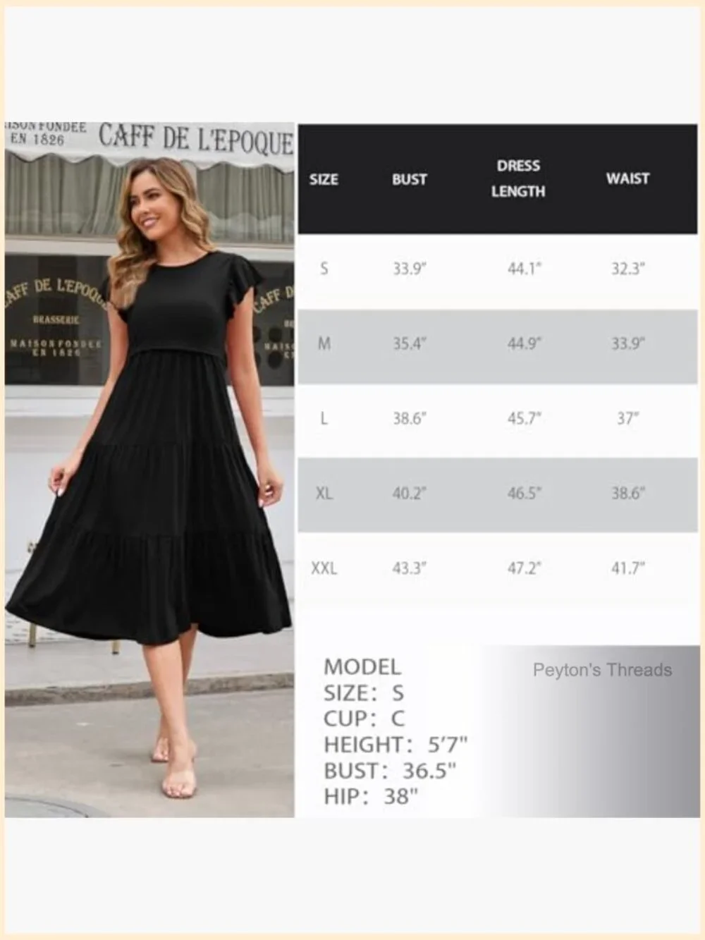 Nursing Dress Flutter Sleeve Crew Neck Tiered Maternity Midi Breastfeeding Dress